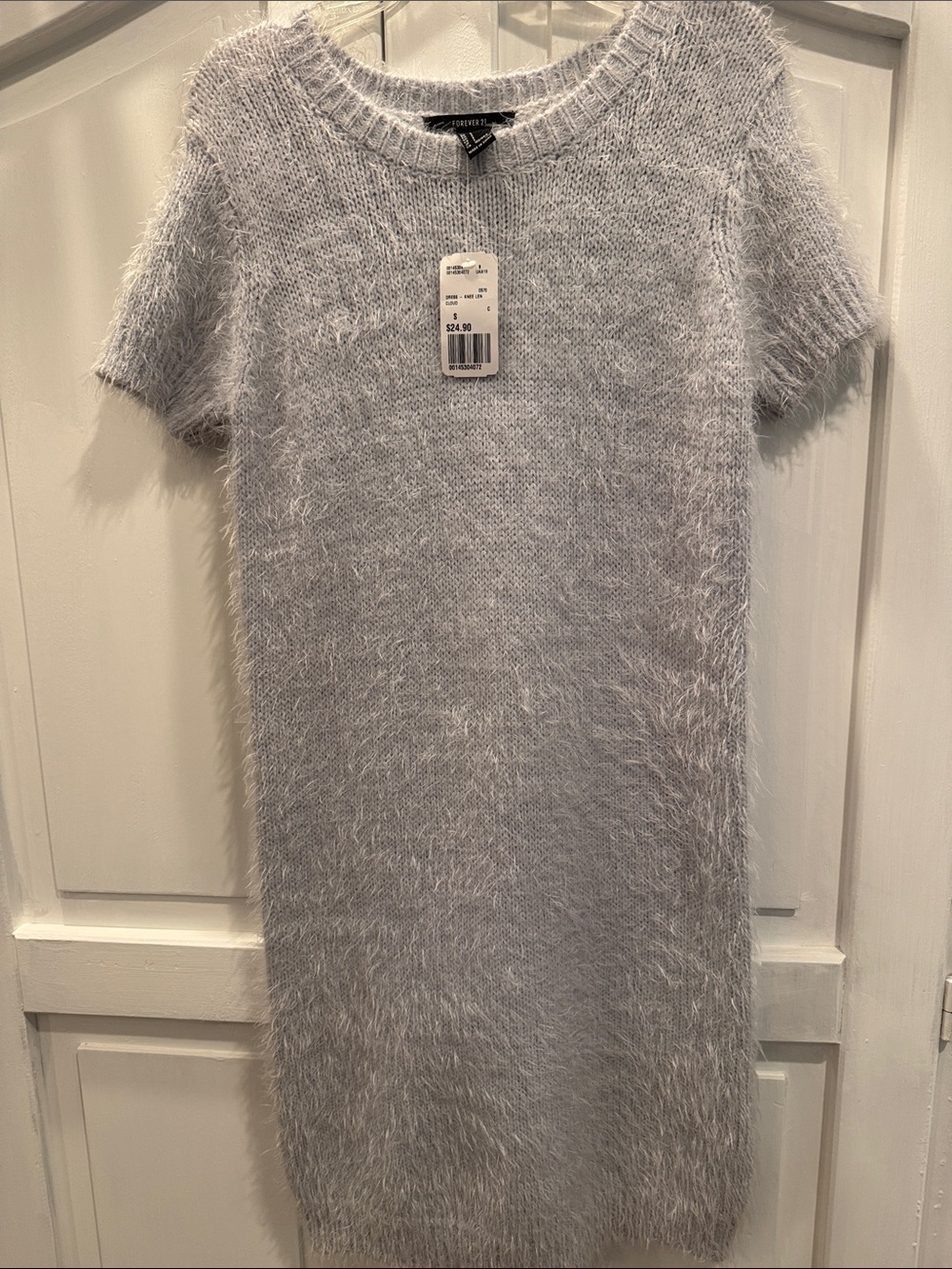 Forever 21 Light Silver Fuzzy Knit Short-Sleeve Dress
